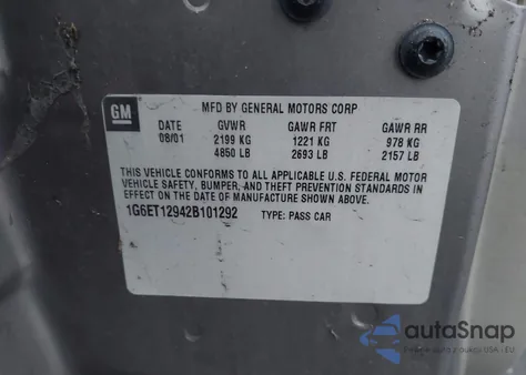 2002 Cadillac Eldorado Etc z USA, uszkodzony, nr VIN 1G6ET12942B101292